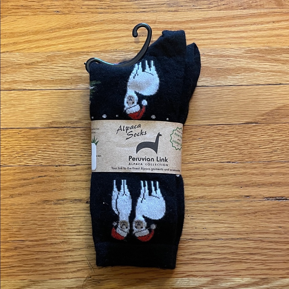 Alpaca Socks Black with Festive Santa Design